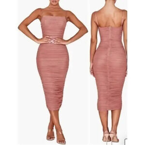 HOUSE OF CB Women's Sirene Ruched Mesh Bodycon Dress Size XSMALL B1565